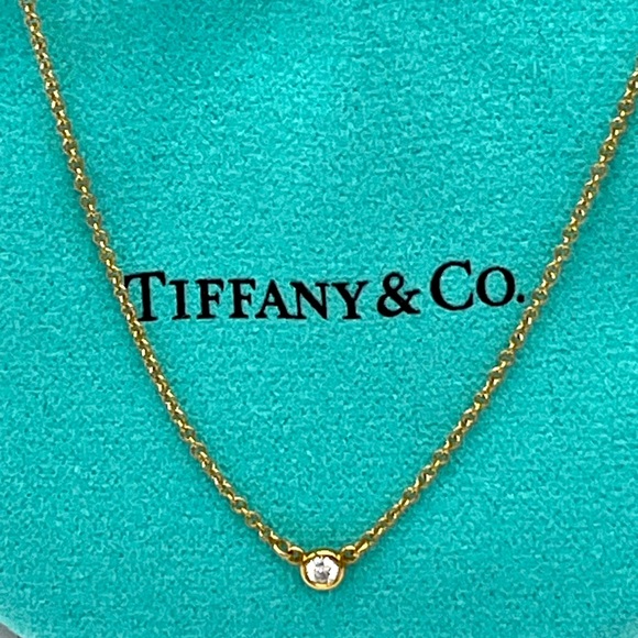 Tiffany & Co. 18k Yellow Gold 16” Chain Necklace .05 CTW Bezel-Set Diamond NWOB - Picture 3 of 15